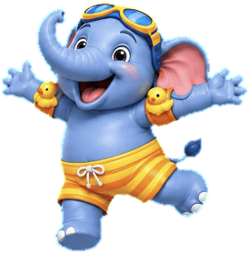Elephant mascot jumping for joy